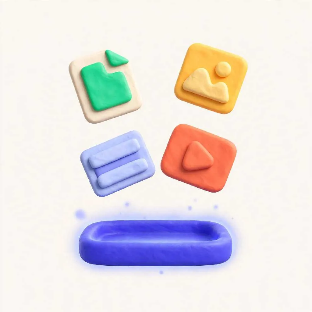 Clay-style document, image, notes, and video icons ready to upload