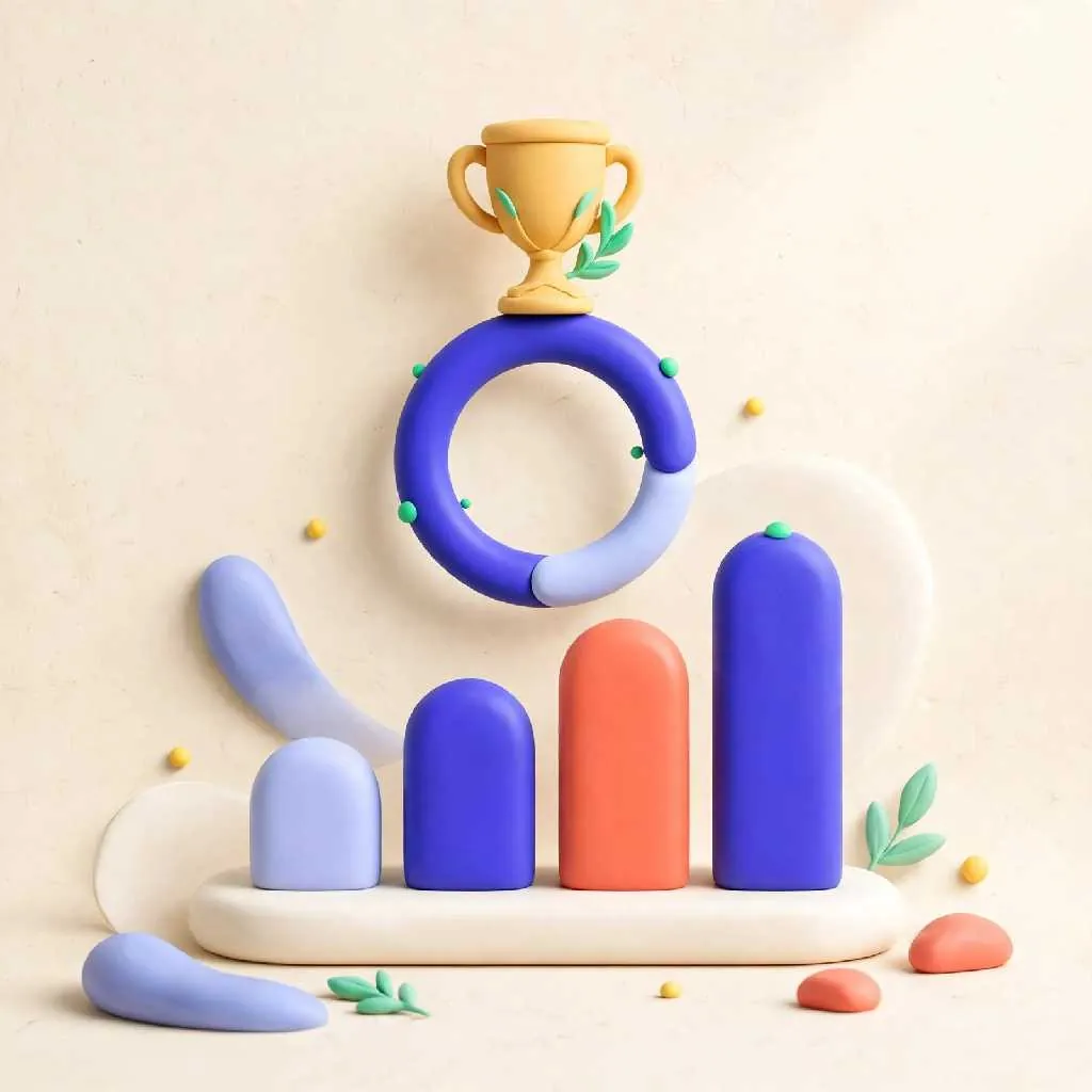 Trophy and rising progress bars representing learning progress